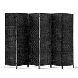 6 Panel Woven Room Divider Screen 245x170cm Black Folding Privacy Partition