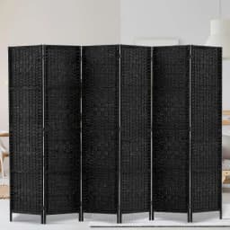 6 Panel Woven Room Divider Screen 245x170cm Black Folding Privacy Partition
