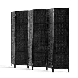 6 Panel Woven Room Divider Screen 245x170cm Black Folding Privacy Partition