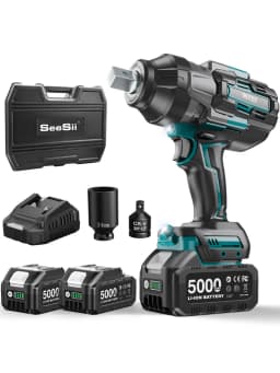 SEESII 1600Nm Cordless Impact Wrench Kit 3/4' High Torque Electric Impact Gun with 2x5.0Ah Batteries LED Light for Truck Heavy-Duty