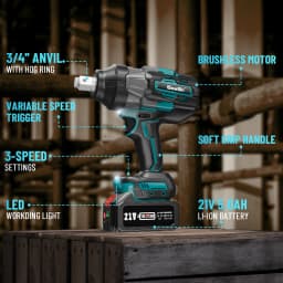 SEESII 1600Nm Cordless Impact Wrench Kit 3/4' High Torque Electric Impact Gun with 2x5.0Ah Batteries LED Light for Truck Heavy-Duty