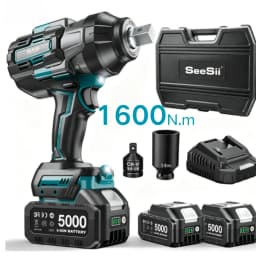 SEESII 1600Nm Cordless Impact Wrench Kit 3/4' High Torque Electric Impact Gun with 2x5.0Ah Batteries LED Light for Truck Heavy-Duty