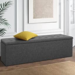 140cm Linen Dark Grey Storage Ottoman Blanket Box Foldable Footstool Bench Seat Extra Large Bedroom Living Room Organizer