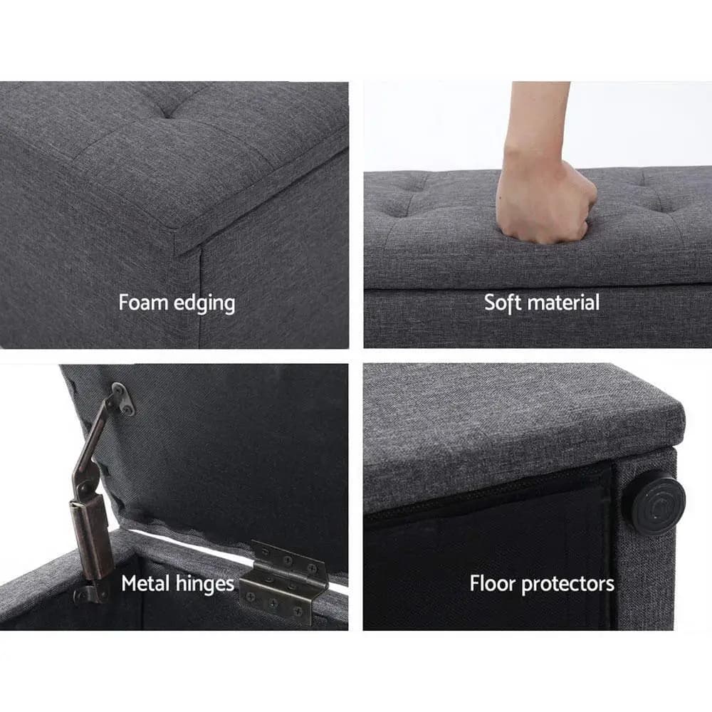 140cm Linen Dark Grey Storage Ottoman Blanket Box Foldable Footstool Bench Seat Extra Large Bedroom Living Room Organizer