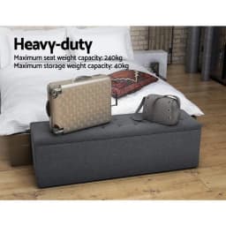 140cm Linen Dark Grey Storage Ottoman Blanket Box Foldable Footstool Bench Seat Extra Large Bedroom Living Room Organizer