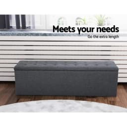 140cm Linen Dark Grey Storage Ottoman Blanket Box Foldable Footstool Bench Seat Extra Large Bedroom Living Room Organizer