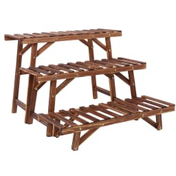 3 Pack Wooden Plant Stands Pine Wood Plant Shelf Set 70cm Wide Freestanding Flower Pot Display for Living Room Balcony