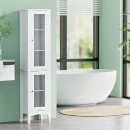 160cm Tall Slim Bathroom Storage Cabinet White Floor Cupboard With Glass Door Toilet Organizer Freestanding Narrow Storage Unit