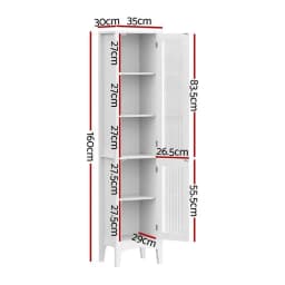 160cm Tall Slim Bathroom Storage Cabinet White Floor Cupboard With Glass Door Toilet Organizer Freestanding Narrow Storage Unit