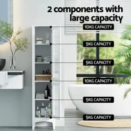 160cm Tall Slim Bathroom Storage Cabinet White Floor Cupboard With Glass Door Toilet Organizer Freestanding Narrow Storage Unit