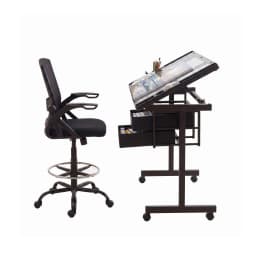 Adjustable Drawing Table with Ergonomic Office Chair Tempered Glass Desktop Removable Drawers Drafting Stool Height Adjustable for Art Painting Studio
