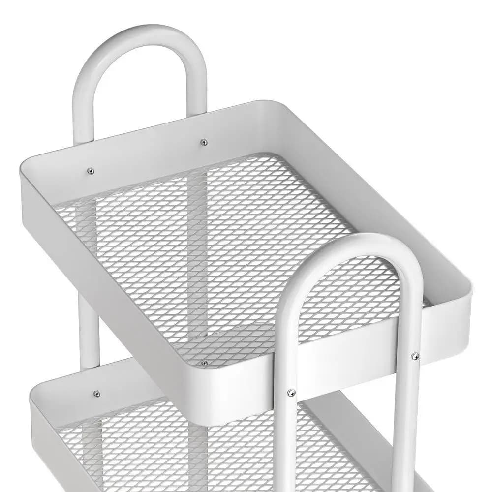 4 Tier White Kitchen Storage Trolley Cart Rolling Utility Organizer Shelf Metal Frame Mobile Storage Rack for Home Kitchen Bathroom Laundry