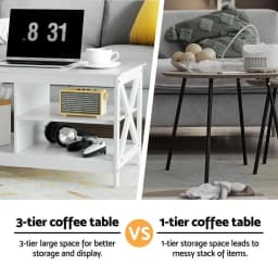 Modern White Coffee Table Storage Shelf for Living Room Compact Side Table with Open Shelves and Durable Wooden Design