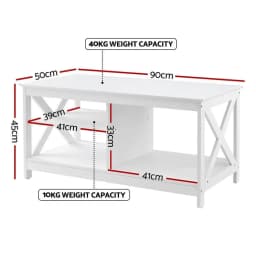 Modern White Coffee Table Storage Shelf for Living Room Compact Side Table with Open Shelves and Durable Wooden Design