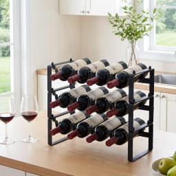 3 Tier Freestanding Metal Wine Rack for 12 Bottles Modular Countertop Bottle Display Shelf Black
