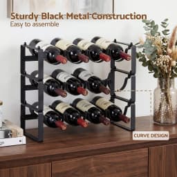 3 Tier Freestanding Metal Wine Rack for 12 Bottles Modular Countertop Bottle Display Shelf Black