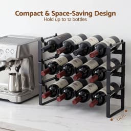 3 Tier Freestanding Metal Wine Rack for 12 Bottles Modular Countertop Bottle Display Shelf Black