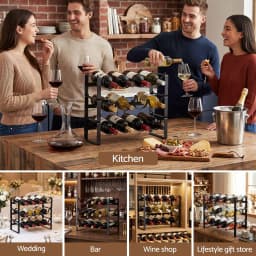 3 Tier Freestanding Metal Wine Rack for 12 Bottles Modular Countertop Bottle Display Shelf Black