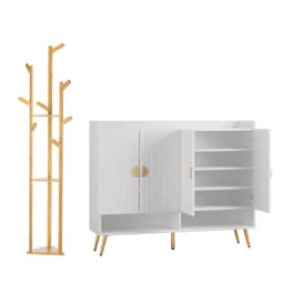 Shoe Rack Cabinet Clothes Rack Set White Pine Storage Shelf Organizer for Entryway Bedroom Home Furniture
