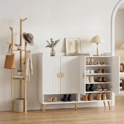 Shoe Rack Cabinet Clothes Rack Set White Pine Storage Shelf Organizer for Entryway Bedroom Home Furniture