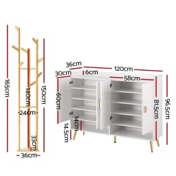 Shoe Rack Cabinet Clothes Rack Set White Pine Storage Shelf Organizer for Entryway Bedroom Home Furniture