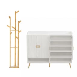 Shoe Rack Cabinet Clothes Rack Set White Pine Storage Shelf Organizer for Entryway Bedroom Home Furniture