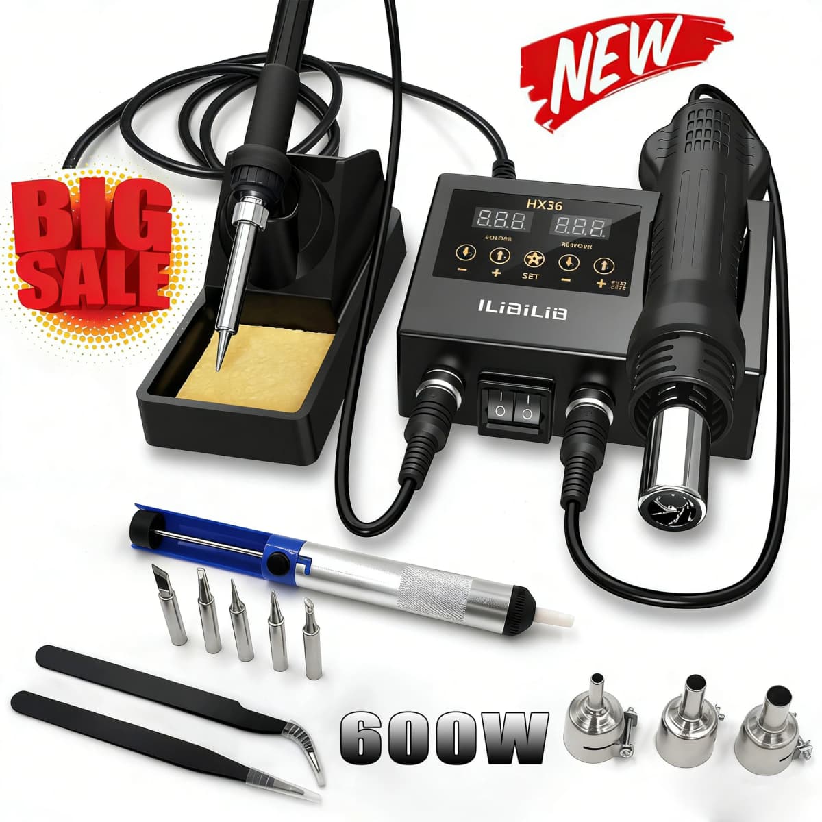 ILIBILIB 2in1 Soldering Solder Station Rework Iron Hot Air Gun Digital SMD Desoldering