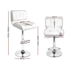 Set of 4 White Gas Lift Leather Padded Bar Stools Adjustable Swivel Kitchen Counter Chairs