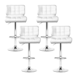 Set of 4 White Gas Lift Leather Padded Bar Stools Adjustable Swivel Kitchen Counter Chairs