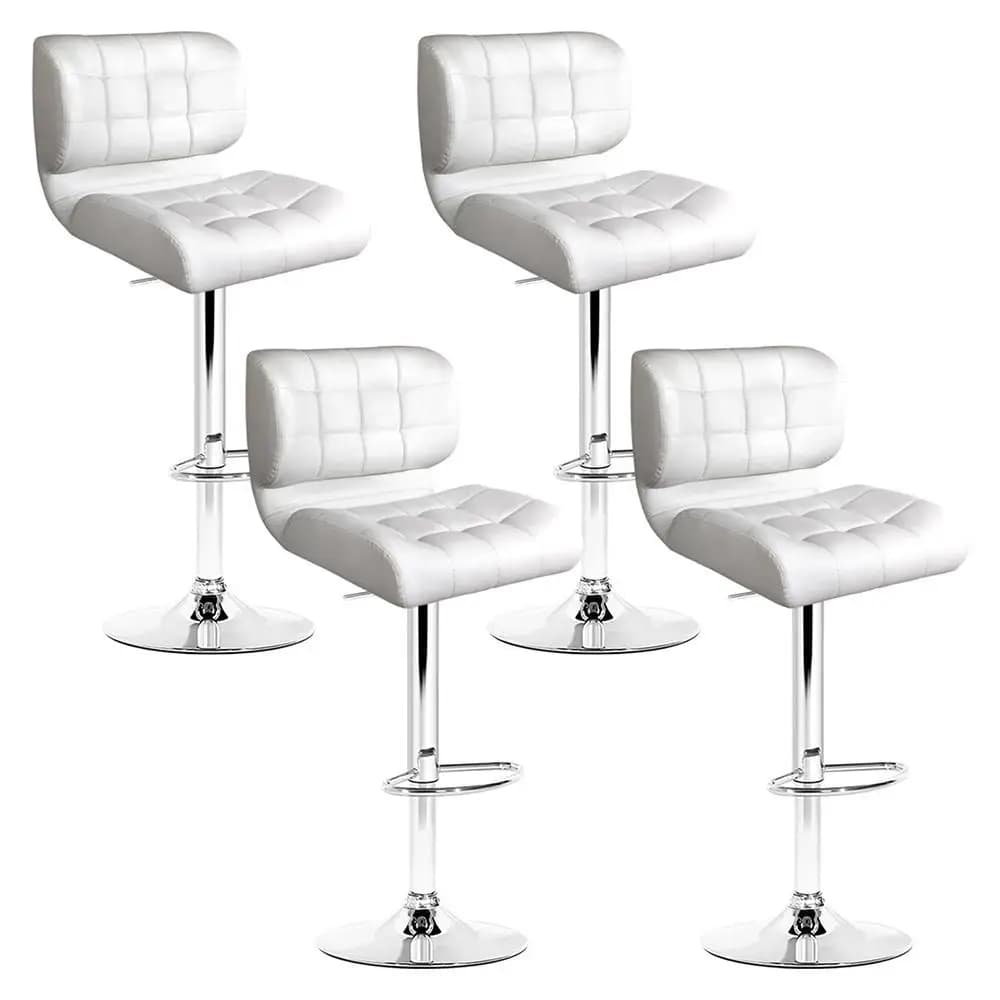 Set of 4 White Gas Lift Leather Padded Bar Stools Adjustable Swivel Kitchen Counter Chairs