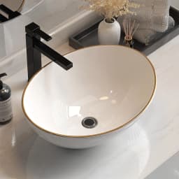 Bathroom Basin Ceramic Vanity Sink Hand Wash Bowl Gold Trim 41x34cm