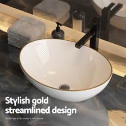 Bathroom Basin Ceramic Vanity Sink Hand Wash Bowl Gold Trim 41x34cm