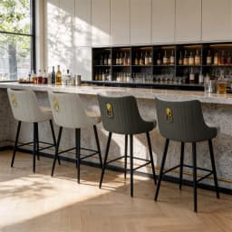 360 Swivel Upholstered Bar Stools, High Tufted Back with Lion Head Pull Ring, Microfiber Leather Counter Height Chairs with Footrest for Kitchen Island