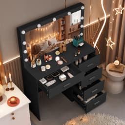 Modern Vanity Dressing Table, 3 Color Adjustable LED Mirror, 4 Drawers Storage Bedroom Makeup Furniture