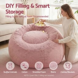 Soft Faux Fur Bean Bag Chair Cover Large Round Stuffed Animal Storage Seat Washable Lazy Sofa Cover Pink