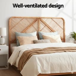 FRED Pine Rattan Queen Bed Headboard Elegant Bedroom Wall Mounted Bedhead Natural Woven Design