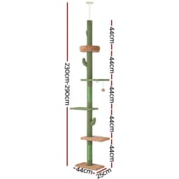 Floor to Ceiling Cat Tree Tower Scratching Post with Bed 290cm Adjustable Cat Climbing Furniture for Indoor Cats