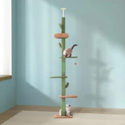 Floor to Ceiling Cat Tree Tower Scratching Post with Bed 290cm Adjustable Cat Climbing Furniture for Indoor Cats