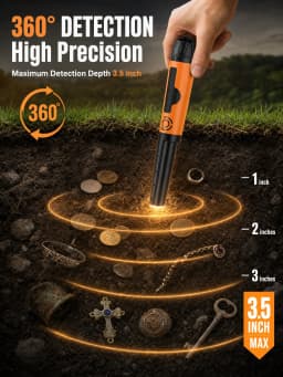 SUNPOW Metal Detector Pinpointer for Adults Kids IP68 Waterproof Handheld 360° High Sensitivity Detection 2 Alert Modes Beach Garden Underground Treasure Hunting Locator