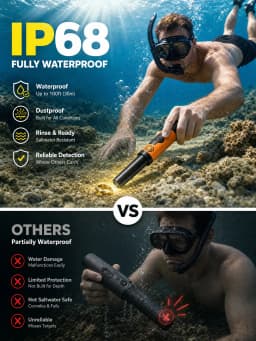 SUNPOW Metal Detector Pinpointer for Adults Kids IP68 Waterproof Handheld 360° High Sensitivity Detection 2 Alert Modes Beach Garden Underground Treasure Hunting Locator