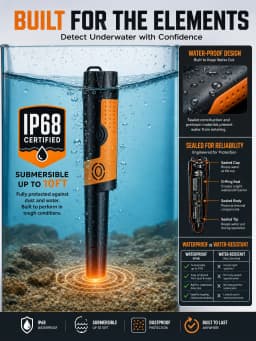 SUNPOW Metal Detector Pinpointer for Adults Kids IP68 Waterproof Handheld 360° High Sensitivity Detection 2 Alert Modes Beach Garden Underground Treasure Hunting Locator