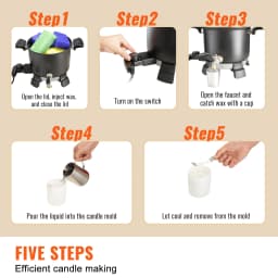 VEVOR Wax Melter for Candle Making 5 Liter Large Electric Melting Pot Easy Pour Spout 4-level Temperature Control Easy Clean
