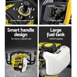 Petrol Powered Post Hole Digger Engine Only Yellow Heavy Duty Earth Auger Motor