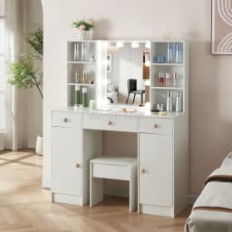 Modern Dressing Table, 10 LED Bulbs Vanity Mirror, 3 Color Dimmable HD Makeup Mirror for Bedroom