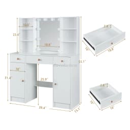 Modern Dressing Table, 10 LED Bulbs Vanity Mirror, 3 Color Dimmable HD Makeup Mirror for Bedroom