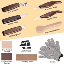 Woodcarving tools, complete woodworking operation set includes straight knives/curved knives/fine carving knives, safety cut-resistant gloves and a full set of sanding consumables, suitable for woodworking enthusiasts and handicraft classes