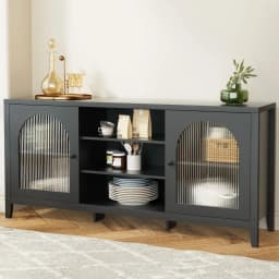 Modern Black Buffet Sideboard with Shelves Double Door Storage Cabinet for Dining Room Living Room Kitchen Organizer Furniture