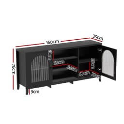 Modern Black Buffet Sideboard with Shelves Double Door Storage Cabinet for Dining Room Living Room Kitchen Organizer Furniture