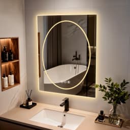 LED Bathroom Mirror Oval in Square 600x800mm/700x900mm Wall Mounted Mirror with Lighting Anti-Fog 3 Color Correlated Temperature Memory Function Front & Back Light Smart Mirror Wall Mounted