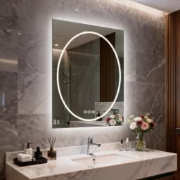 LED Bathroom Mirror Oval in Square 600x800mm/700x900mm Wall Mounted Mirror with Lighting Anti-Fog 3 Color Correlated Temperature Memory Function Front & Back Light Smart Mirror Wall Mounted